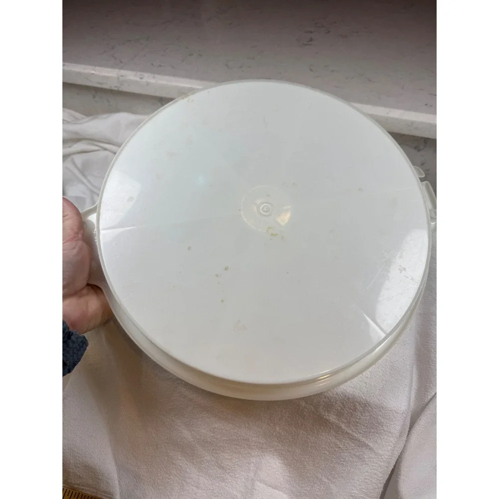 Vintage Tupperware Round divided  Sheer White‎ 12 Inch 1242 1243